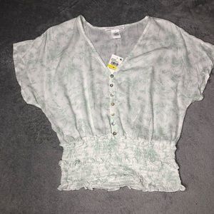 NWT Planet Gold Floral Smocked Waistband Blouse